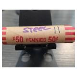 Roll of Steel Pennies in Paper Wrapper