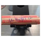 Roll of Pennies in 50Â¢ Paper Wrapper