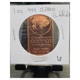 1 oz .999 Fine Copper Buffalo Bar