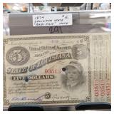 State of Louisiana 1874 Louisiana $5 w/ Coupons