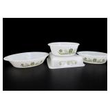 Glasbake Green Daisy 4-Piece Milk-Glass Set