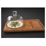 Goodwood Floral Plate w/ Glass Cloche & Wood Tray