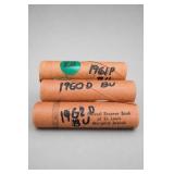 1960-D 1961-P 1962-D 3pc BU Rolls Cents