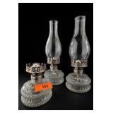 Three Matching Pressed-Glass Oil Lamps