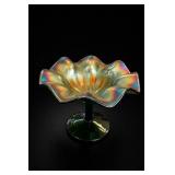 Fenton Stippled Rays Iridescent Pedestal Compote