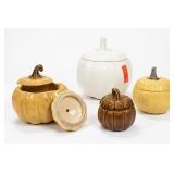 Lot of 4 Glazed Ceramic Pumpkin Containers w/ Lids