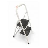 White Two-Step Folding Step Ladder with Handrail