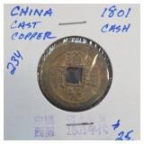 1801 Chinese-Style Cash Coin with Square Hole