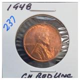 1948 Lincoln Wheat Cent, Red UNC