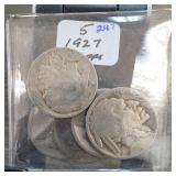 Five Buffalo Nickels, Holder Marked 1927
