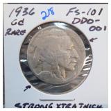 1936 Buffalo Nickel, DDO-001, FS-101