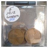 5 Lincoln Wheat Cents, Holder Marked 1912