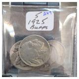 5 Buffalo Nickels, Holder Marked 1925