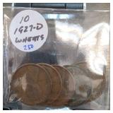 10 Lincoln Wheat Cents, Marked 1927-D