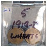 Five 1919-D Lincoln Wheat Cents