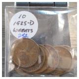 10 Lincoln Wheat Cents, Marked 1925-D