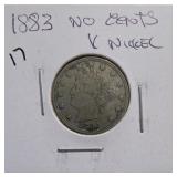 1883 Liberty Head V Nickel, No Cents