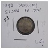 1938 Norway 10 Ore Coin Silver