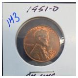1951-D Lincoln Wheat Cent, Choice UNC