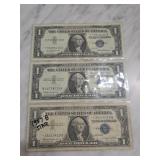 Three 1957 $1 Silver Certificates, One Star Note