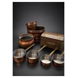 Lot of Copper-Colored Cookware & Tea Chest