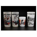 Set of Four Lot of Illustrated Glass Tumblers