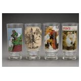 Lot of 4 Illustrated Glass Tumblers