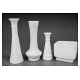 Lot of Four White Vases and Square Bowl