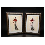Pair of Framed Decorative Prints, Red Headdresses