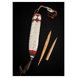Native American Beaded Awl Case with Bone Awls