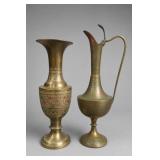 Decorative Engraved Metal Urn and Ewer