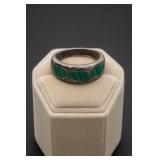 Sterling Silver Ring, Malachite Panels, Size 7.5