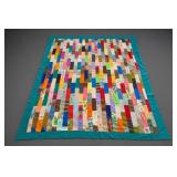Handmade Patchwork Quilt with Teal Border