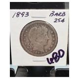 1893 Barber Quarter, VG