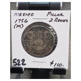 Mexico City Mint 1756-MÂ° 2 Reales VI Pillar