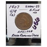 1907 9/9 Indian Head Cent