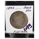 1892 Barber Quarter