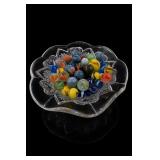 Glass Bowl with Assorted Marbles