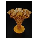 Amber Ruffled Footed Glass Vase