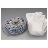 Lot of Patterned Plates, Platter & Napkins