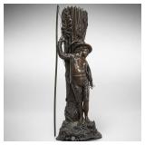 Bronze Sculpture Boy against Tree Vase