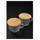Embossed Glass Canisters with Wooden Lids