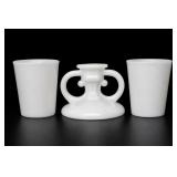White Opaque Tumblers and Pedestal Vessel