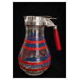 Vintage Red & Blue Banded Glass Syrup Pitcher