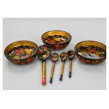 Seven-Piece Khokhloma Bowl and Spoon Set