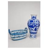 Blue-and-White Ceramic Bowl and Vase
