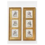 Framed Hand-Colored Equestrian Art Panels