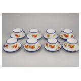 8 Floral Enamelware Cup & Saucer Sets