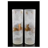 Pair Libbey White & Gold Horses Frosted Highballs