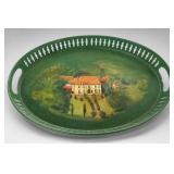 Green Painted Toleware Landscape Tray